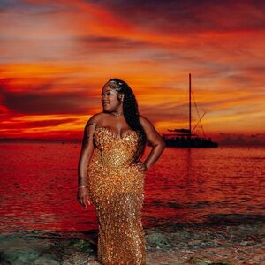 Strapless Gold Sequin Dress